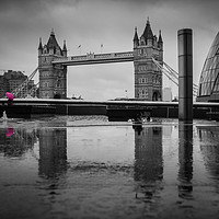 Buy canvas prints of Pink Umbrella and Tower Bridge, London by Creative Photography Wales