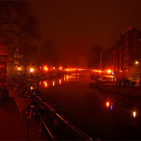 Buy canvas prints of Prinsengracht Foggy Red by Jonah Anderson Photography