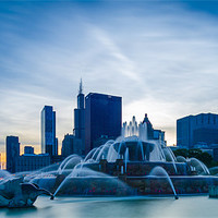 Buy canvas prints of Water fountain at dusk by Jonah Anderson Photography