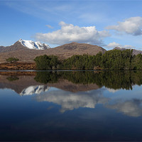 Buy canvas prints of Loch Cul Drommanan with Mountain Reflection by Maria Gaellman