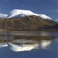 Buy canvas prints of Moon above a snow-capped Ben Nevis by Maria Gaellman