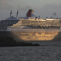 Buy canvas prints of RMS Queen Mary 2 at Sunset by Maria Gaellman