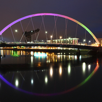 Buy canvas prints of Glasgow Clyde Arc Bridge at Twilight by Maria Gaellman