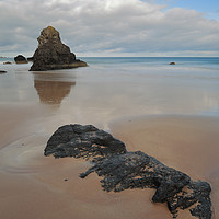 Buy canvas prints of Sea Stack and Jurassic looking Rock on Sango Bay by Maria Gaellman
