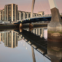 Buy canvas prints of Glasgow Clyde Arc Bridge at Sunset by Maria Gaellman