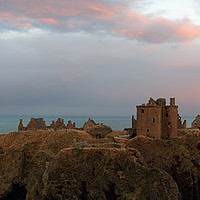 Buy canvas prints of Rainbow by Dunnottar Castle in Panorama by Maria Gaellman
