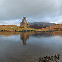 Buy canvas prints of Ardvreck Castle reflecting in Loch Assynt by Maria Gaellman