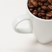 Buy canvas prints of White Mug with Coffee Beans by Andrew Berry