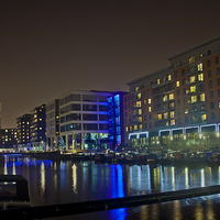 Buy canvas prints of Clarence Dock at night  by Jack Jacovou Travellingjour