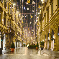 Buy canvas prints of Christmas decorations Via Dei Tornabuoni in Floren by Angela Wallace