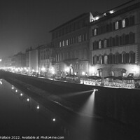 Buy canvas prints of Florence and the river Arno night time black and white by Angela Wallace