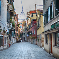 Buy canvas prints of Colourful street of Venice by Angela Wallace