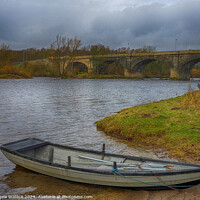 Buy canvas prints of Moored Boat on river Tweed at Kelso Bridge by Angela Wallace