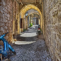 Buy canvas prints of Cobbled Rhodes by Angela Wallace