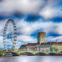 Buy canvas prints of The London Eye & Westminster Bridge by Angela Wallace
