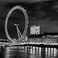 Buy canvas prints of The London Eye Black and White                by Angela Wallace