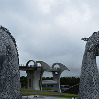 Buy canvas prints of Falkirk Wheel meets The Kelpies by Angela Wallace