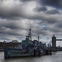 Buy canvas prints of HMS Belfast with Tower bridge and The Tower of Lon by Angela Wallace