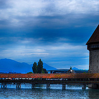 Buy canvas prints of The Kapellbrucke Bridge Lake Lucerne by Angela Wallace