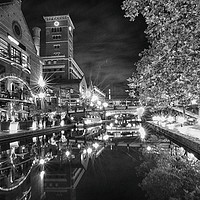 Buy canvas prints of Gas Street Basin Birmingham black and  white by Angela Wallace