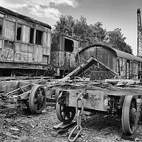 Buy canvas prints of The graveyard of trains black and white by Angela Wallace