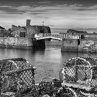 Buy canvas prints of Black and white Lobster posts at Dunbar Castle by Angela Wallace