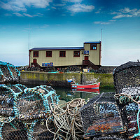 Buy canvas prints of St Abbs Life boat Station with Lobster Pots by Angela Wallace