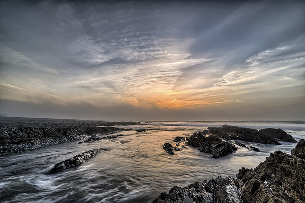 Croyde Bay sea mist sunset Picture Board by Dave Wilkinson North Devon Ph