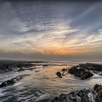 Buy canvas prints of Croyde Bay sea mist sunset by Dave Wilkinson North Devon Ph