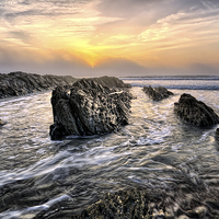 Buy canvas prints of Croyde Bay sea mist sunset sunset by Dave Wilkinson North Devon Ph