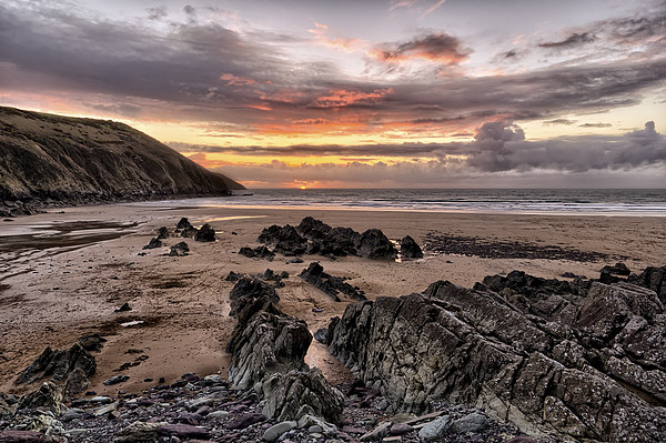 Putsborough Sands Sunset Picture Board by Dave Wilkinson North Devon Ph