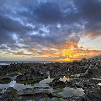 Buy canvas prints of Rock Pool sunset by Dave Wilkinson North Devon Ph