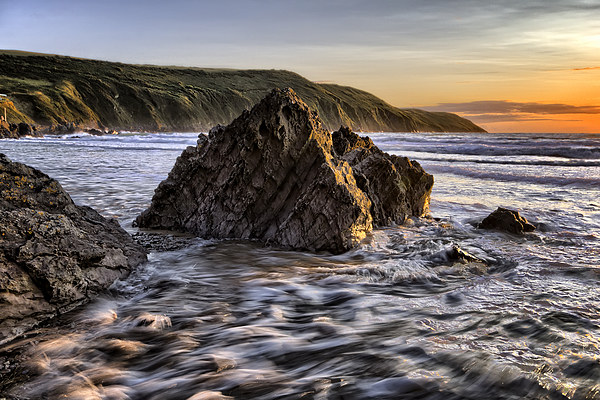 Putsborough Rock Sunset Picture Board by Dave Wilkinson North Devon Ph