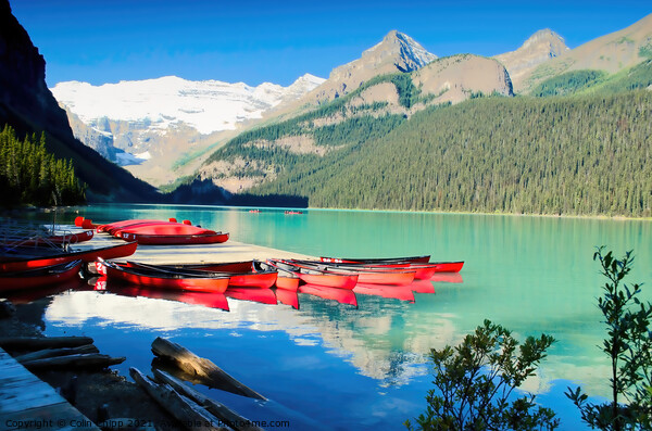 Canoes on Lake Louise Picture Board by Colin Chipp