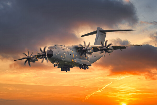 RAF A400 Atlas Sunset Approach Picture Board by Derek Beattie