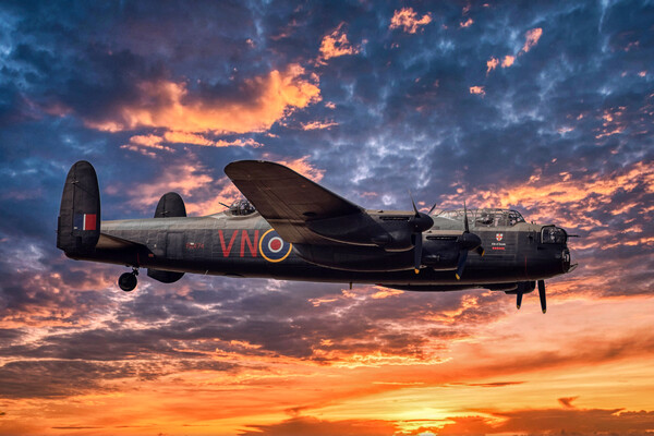 Avro Lancaster Bomber at Sunset Picture Board by Derek Beattie