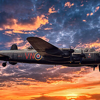 Buy canvas prints of Avro Lancaster Bomber at Sunset by Derek Beattie