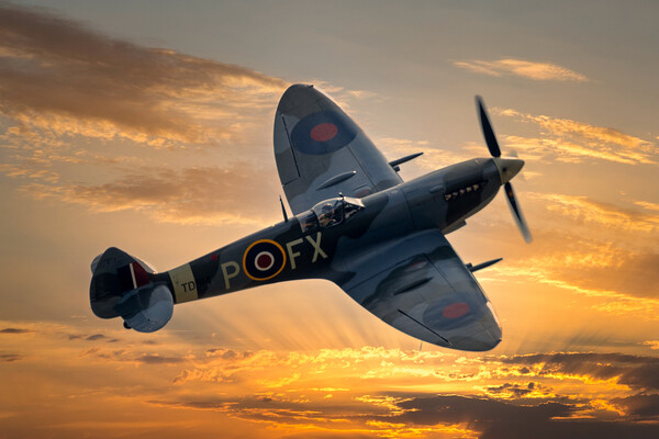 Spitfire at Sunset Picture Board by Derek Beattie