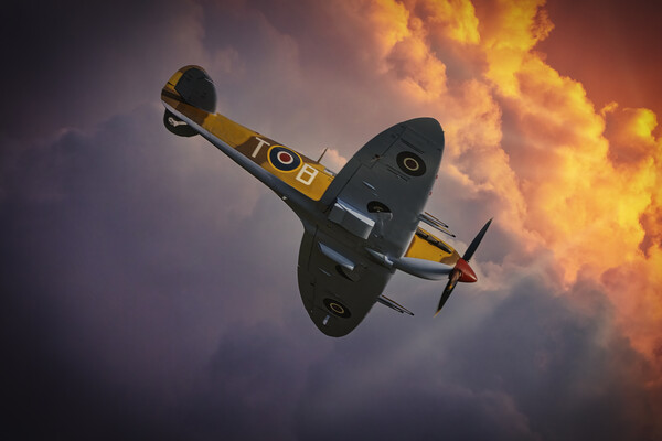 Spitfire Sunset Dive Picture Board by Derek Beattie