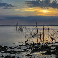 Buy canvas prints of Fishing nets at Sunset by Derek Beattie