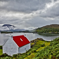 Buy canvas prints of Red Roof Cottage Applecross Scotland by Derek Beattie