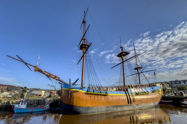 Replica of Cook's Historic Endeavour at Whitby Picture Board by Derek Beattie
