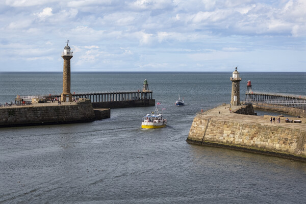 Whitby Harbour East and West Piers Picture Board by Derek Beattie