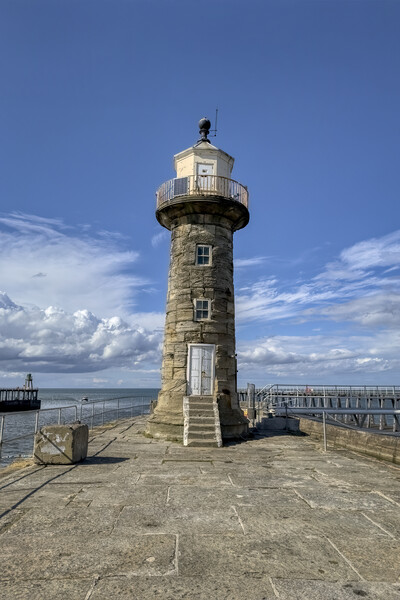 Whitby East Pier Lighthouse Picture Board by Derek Beattie