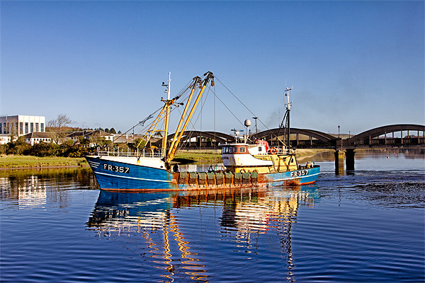 Kirkcudbright Fishing Boat Reflections Framed Mounted Print by Derek Beattie