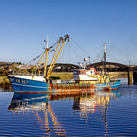 Buy canvas prints of Kirkcudbright Fishing Boat Reflections by Derek Beattie