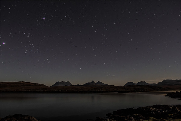 Assynt Mountains and Achnahaird Bay Under the Star Picture Board by Derek Beattie
