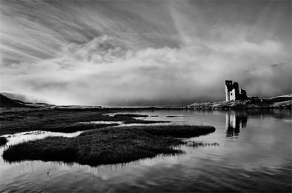 Ardvreck Castle Scotland in the Mist Picture Board by Derek Beattie