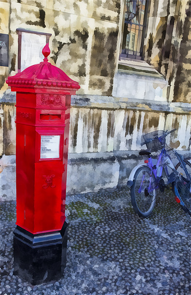 Red Post Box and Bicycle Picture Board by Derek Beattie