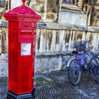 Buy canvas prints of Red Post Box and Bicycle by Derek Beattie